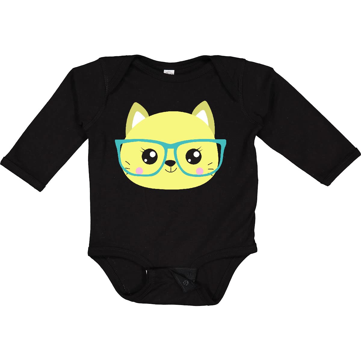 Inktastic Hipster Cat with Glasses - Cute Kitten Long Sleeve Creeper for Women & Men - Perfect for Casual Wear, Cat Lovers & Unique Gift Ideas