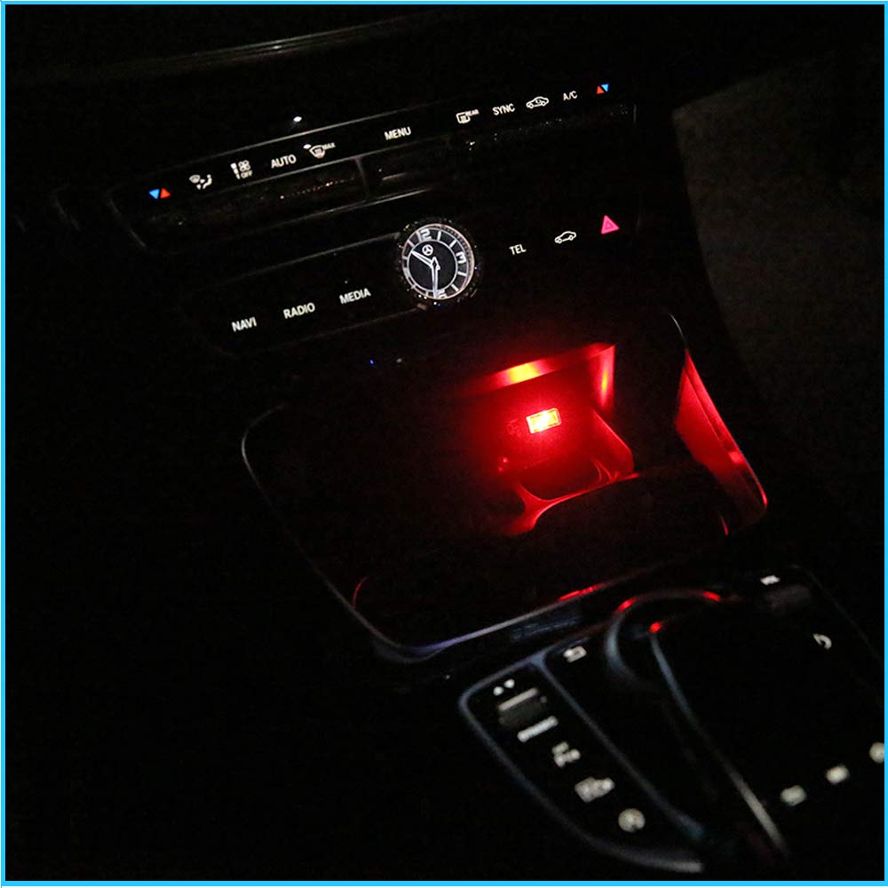 USB Car LED Ambient Lights Kit - 2PCs Red for Interior Decor & Night Driving