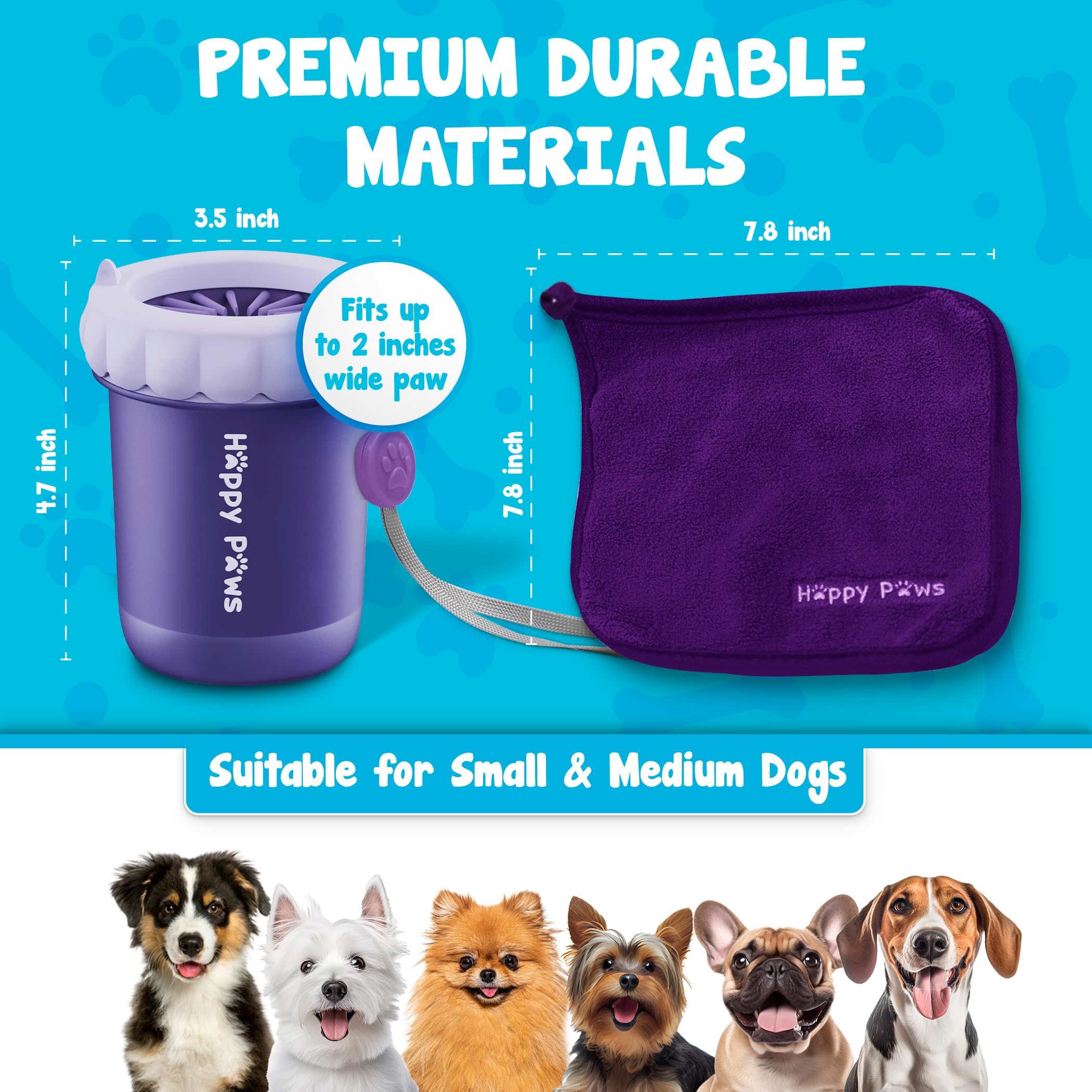 Happy Paws Dog Paw Cleaner - Portable Pet Paw Washer for Small & Large Dogs, Essential for Cleaning Muddy & Dirty Paws - Thoughtful Easter Gift for Dog Owners & Lovers (Purple) - Perfect for Post-Walk Cleaning & Outdoor Adventures
