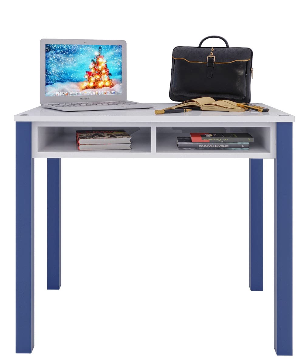 Compact 35-inch Writing Desk with 2 Drawers - Space-Saving Home Office Desk in Gray - Easy Assembly Computer Desk for Small Spaces - Ideal for Remote Work, Study, or Makeup Vanity