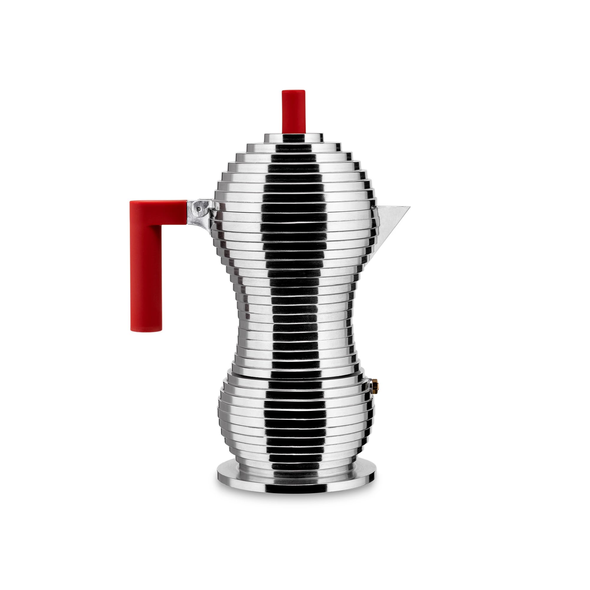 Alessi MDL02/6 R Pulcina Stove Top Espresso Maker - 6 Cup Aluminum Moka Pot with Cast Handle & Knob - Perfect for Home, Office & Camping Coffee Brewing