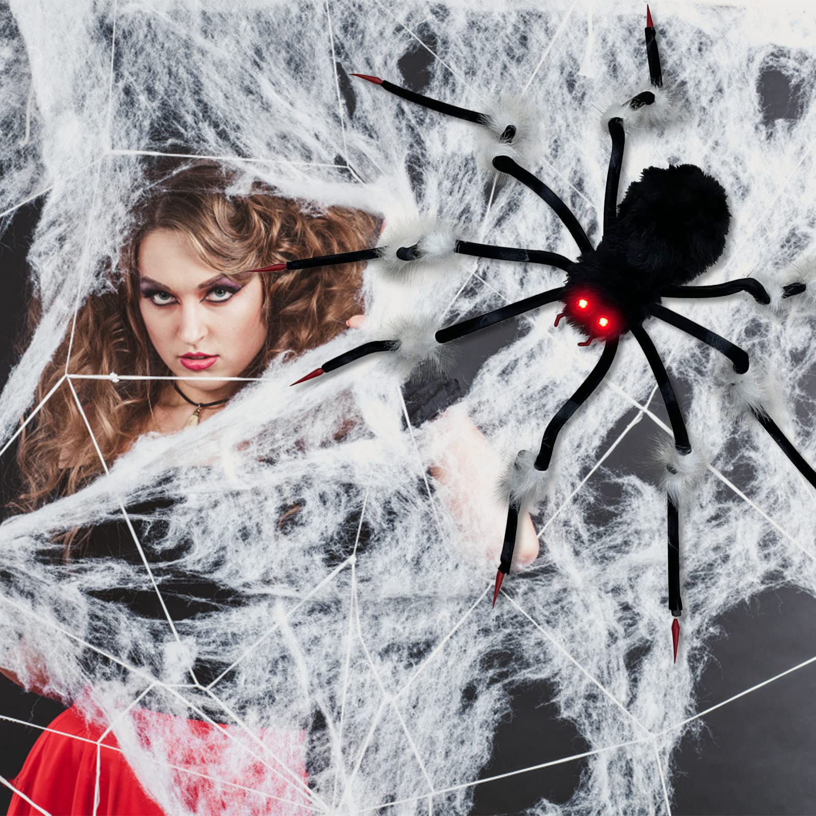 ZZWXWA Motion Activated Halloween Spider Decor - Scary Hairy Fake Spider with Voice Control for Outdoor Yard, Party & Haunted House Decorations (No Net Included) | Perfect for Halloween, Haunted Houses & Spooky Party Themes