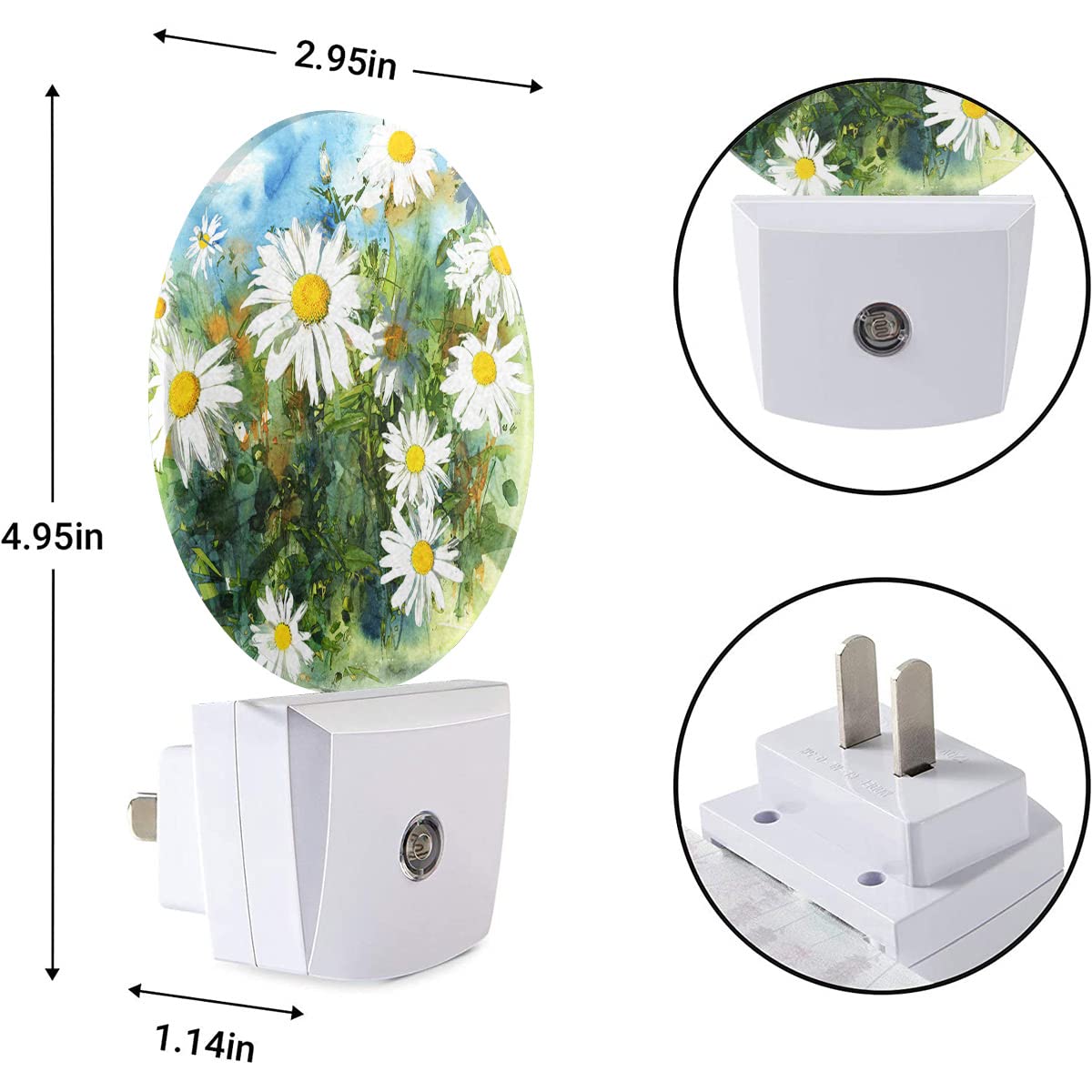 EKOBLA White Daisy Night Light - 0.5W LED Plug-in Wall Nightlight with Dusk to Dawn Sensor for Bedroom, Nursery, Kids Room - Spring Garden Flower Decor for Women, Men & Children - Sleep Friendly Lighting Solution