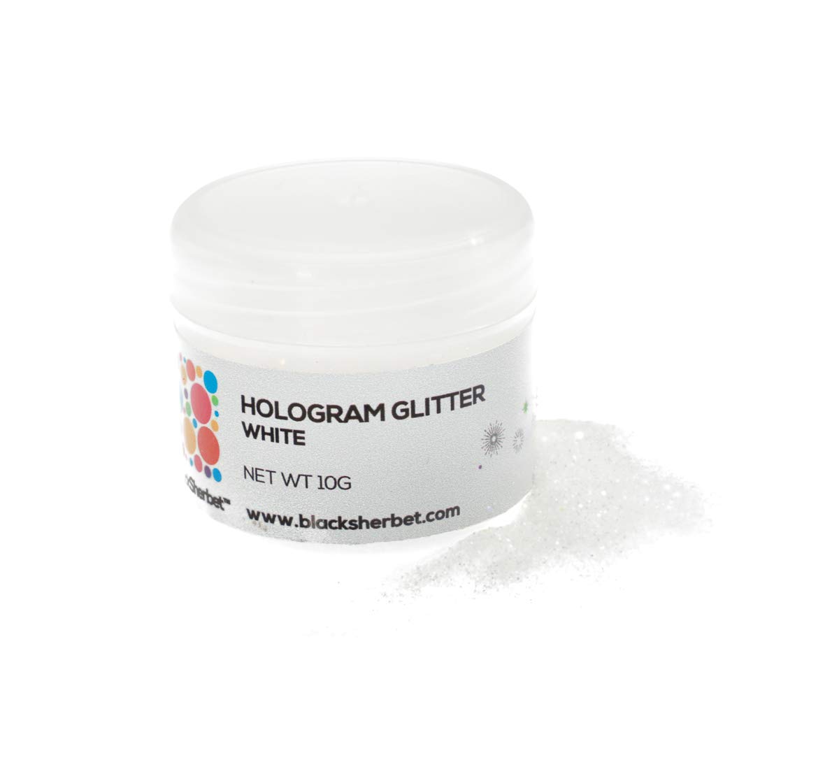 BlackSherbet Holographic Edible Glitter (10g) - Premium Food Grade Sparkle Dust for Cake Decorating, Cupcakes, Cookies, Cake Pops & Fondant - Perfect for Birthday Cakes, Wedding Desserts & DIY Baking Projects (White)