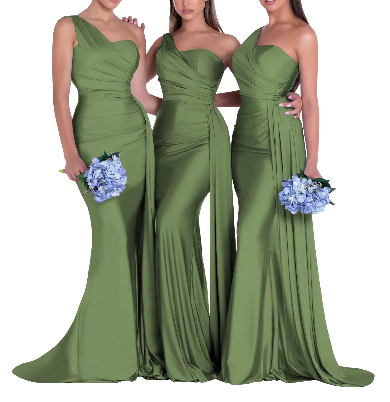 Elegant Mermaid One Shoulder Bridesmaid Dress for Wedding - Bodycon Ruched Prom Gown with Train - Perfect for Formal Events, Evening Parties & Special Occasions