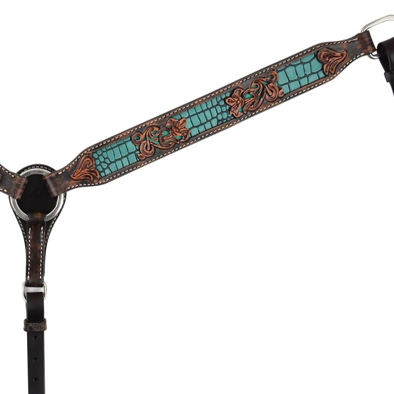 Circle Y Distressed Gator Breast Collar for Horses - Western Style Leather Equestrian Tack - Perfect for Trail Riding & Rodeo Events