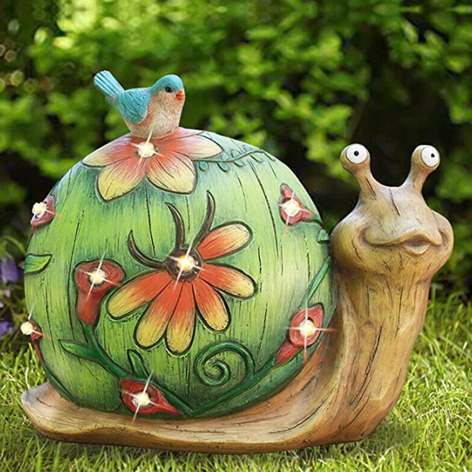 Solar LED Garden Statue - Cute Snail & Bird Fairy Figurine for Outdoor Decor, Patio, Yard & Lawn Ornaments | Perfect for Spring Gardens, Fairy Gardens & Nighttime Landscape Lighting