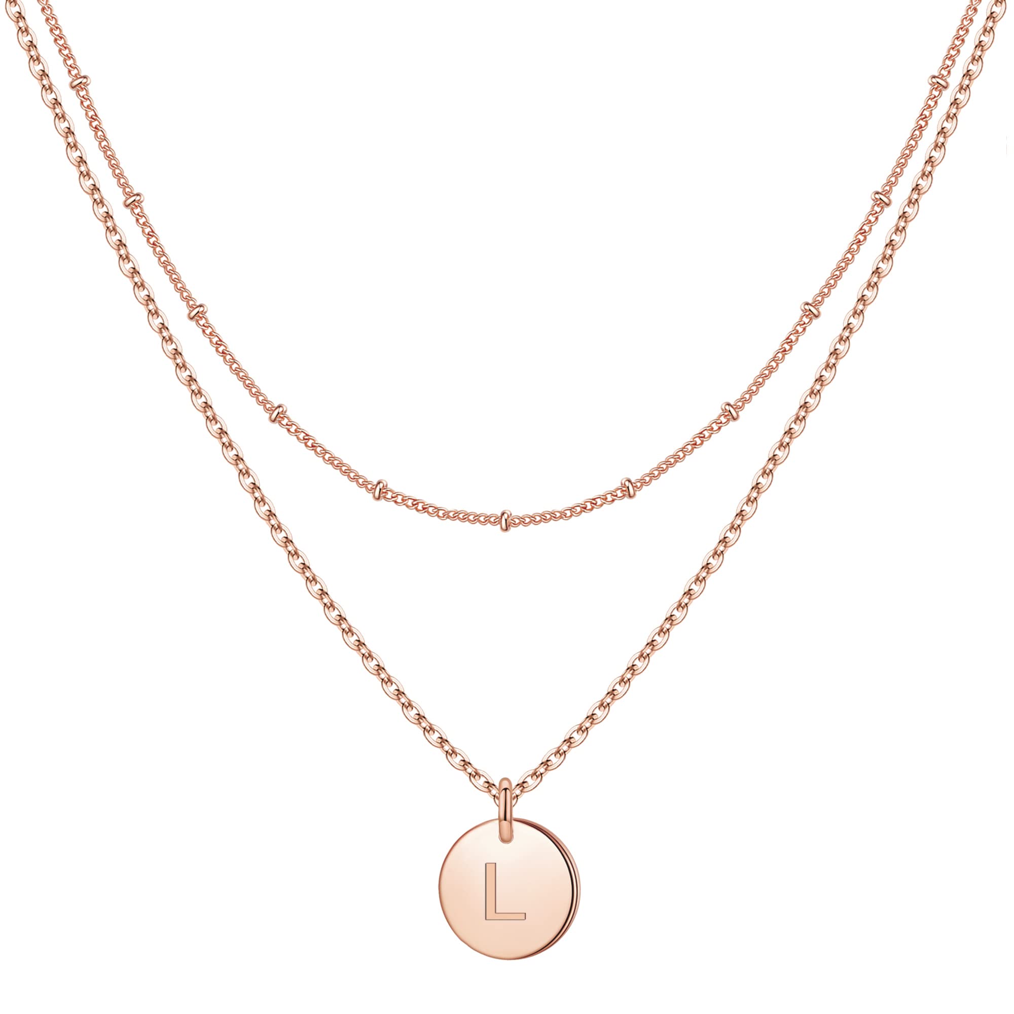 Personalized Initial Necklace for Women & Girls - Gold, Silver, Rose Gold Double-Sided Engraved Hammered Coin Pendant Jewelry | Easter Gift for Teen Girls, Birthday Present, Layered Necklace for Everyday Wear & Special Occasions
