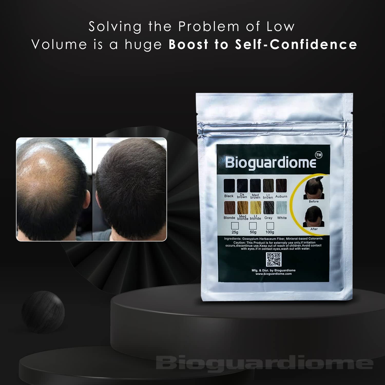 Bioguardiome All Hair Building Fiber Refill Bag - 25gm Black Powder-Based Hair Thickening Fibers for Thinning Hair | Instant Volume & Natural Look | Great for Daily Use, Special Occasions & Confidence Boosting