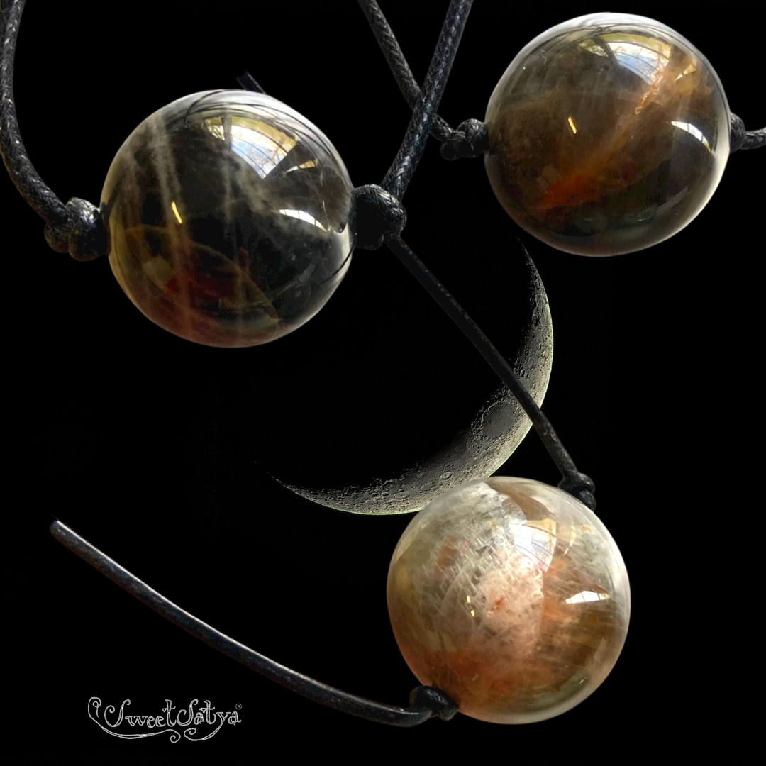 Black Moonstone Sphere Pendant Necklace - Natural Gemstone Jewelry for Women | Perfect for Meditation, Spiritual Healing & Boho Fashion