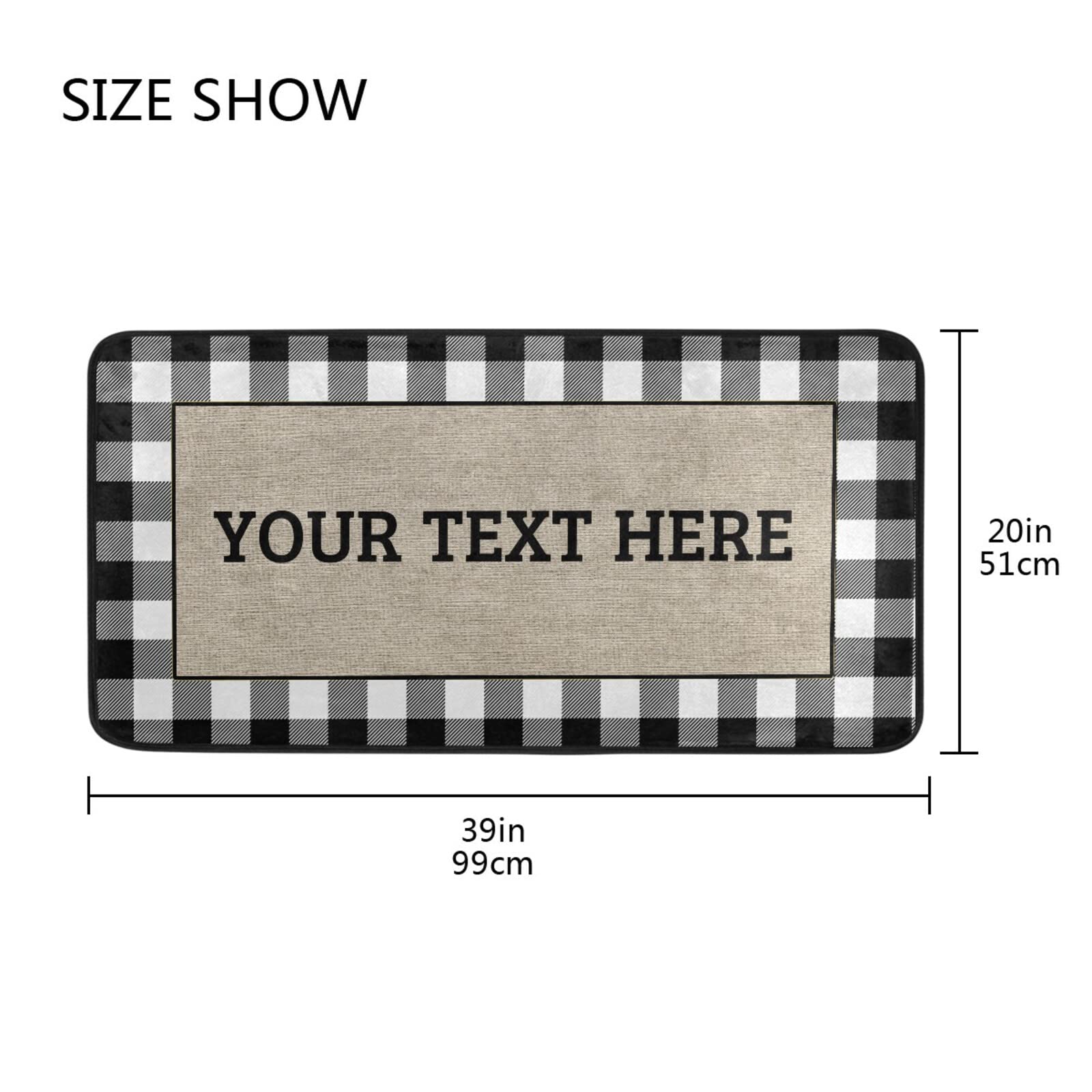 Custom White Buffalo Plaid Kitchen Rugs - Non-Slip Farmhouse Floor Mats, Cushioned & Washable Anti-Fatigue Mats for Kitchen, Laundry & Sink Areas - Personalized Home Decor (39x20 Inches) - Perfect for Farmhouse Style Kitchens, Cozy Laundry Rooms & Comfortable Standing Spaces