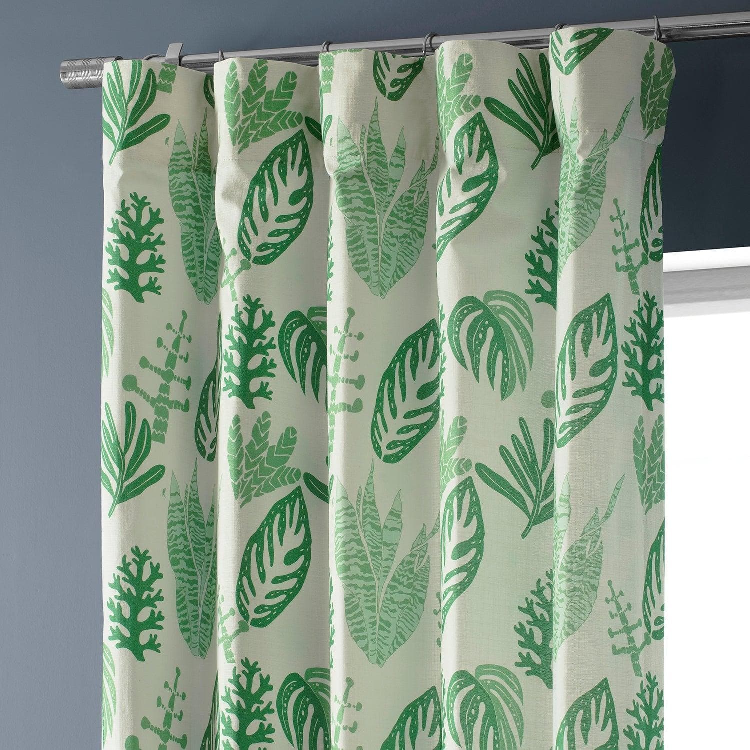 Palm Beach Green Floral Textured Printed Cotton Curtains - Elegant Window Treatments for Living Room, Bedroom & Coastal Home Decor