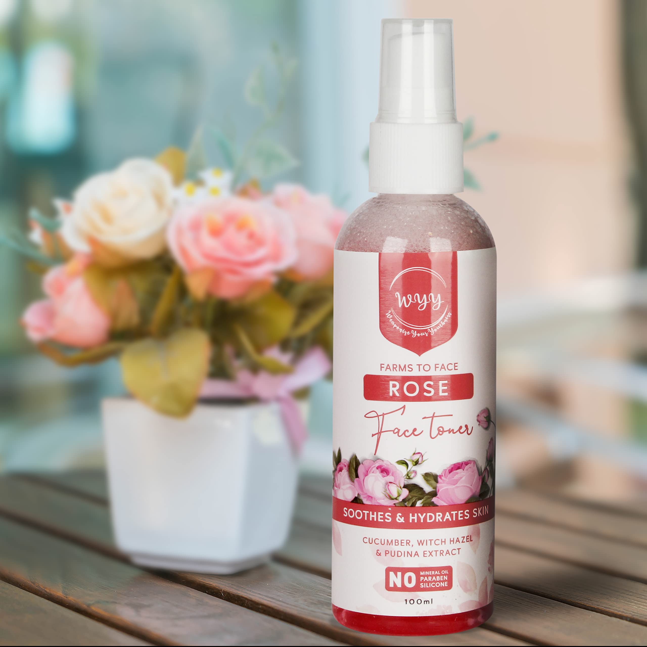 WYY Rose & Pudina Extract Face Toner - Hydrating, Pore Cleansing, Skin Refreshing & Softening - 2 Pack (100ml x 2) for Daily Skincare & Makeup Prep