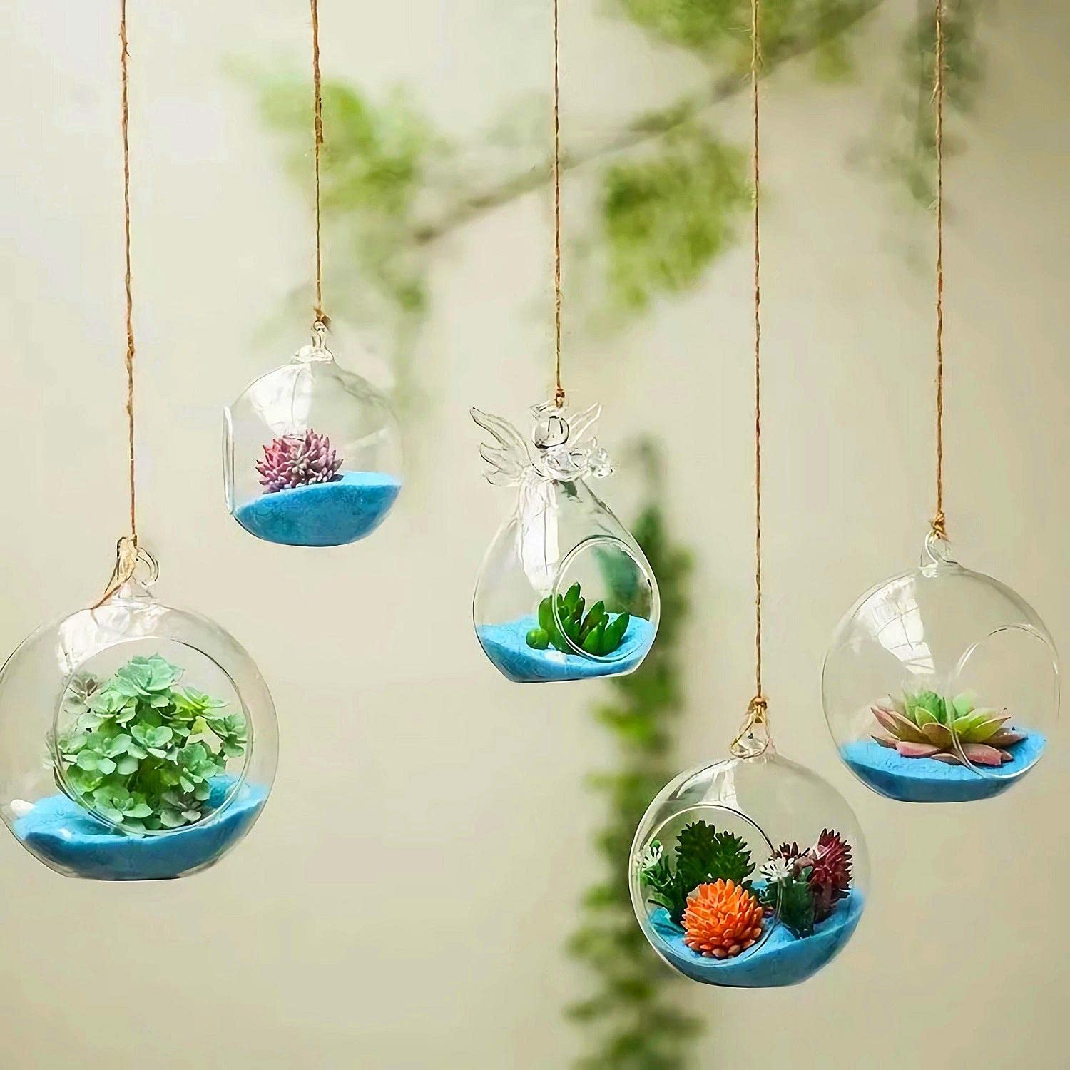 24 Pcs Glass Hanging Tealight Candle Holders with LED Lights - 2.36