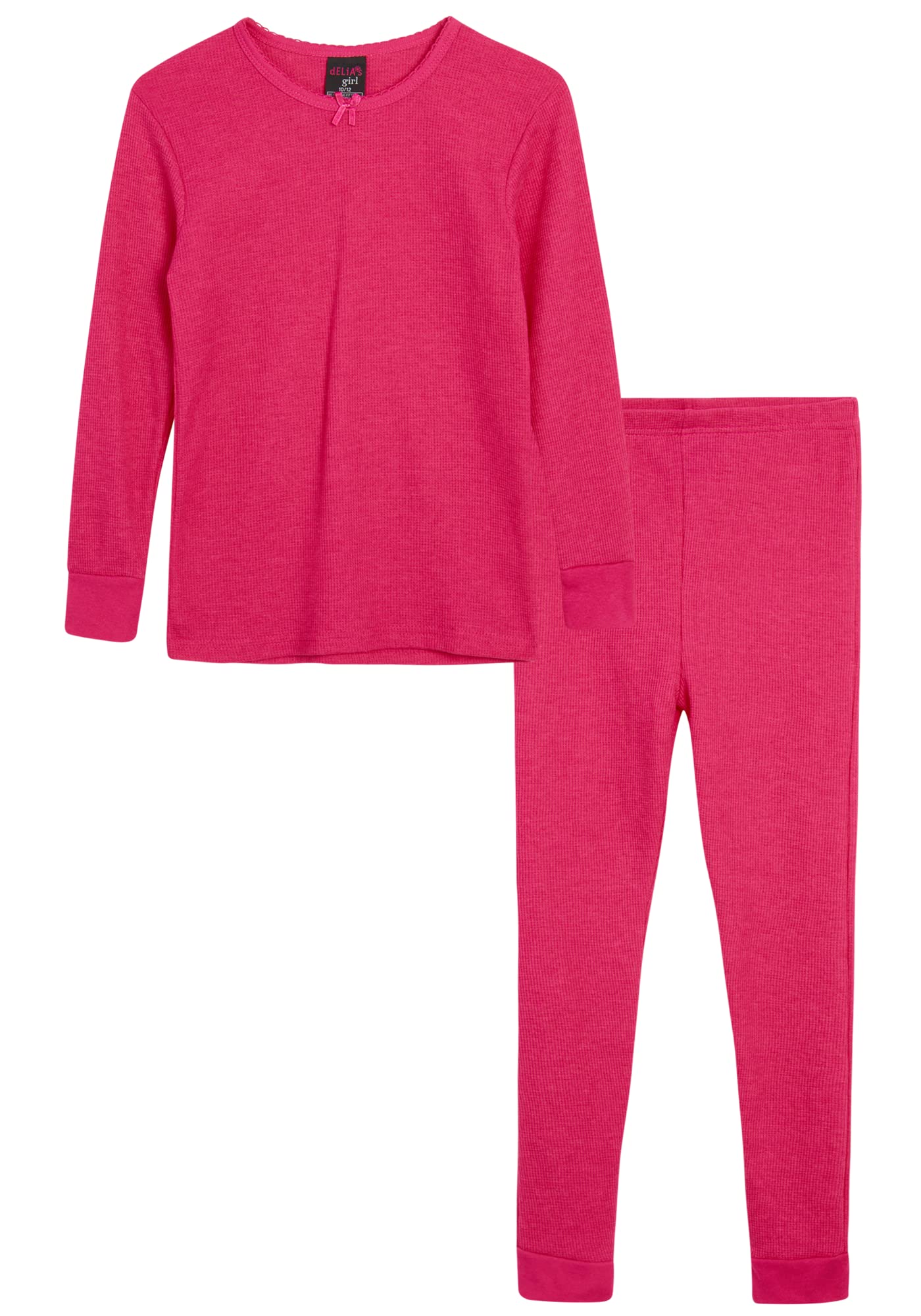 dELiA*s Girls' Thermal Underwear Set - 2 Piece Waffle Knit Top & Bottoms (2T-16) | Warm Winter Base Layer for Kids | Perfect for Snow Play, Skiing & Cold Weather Activities