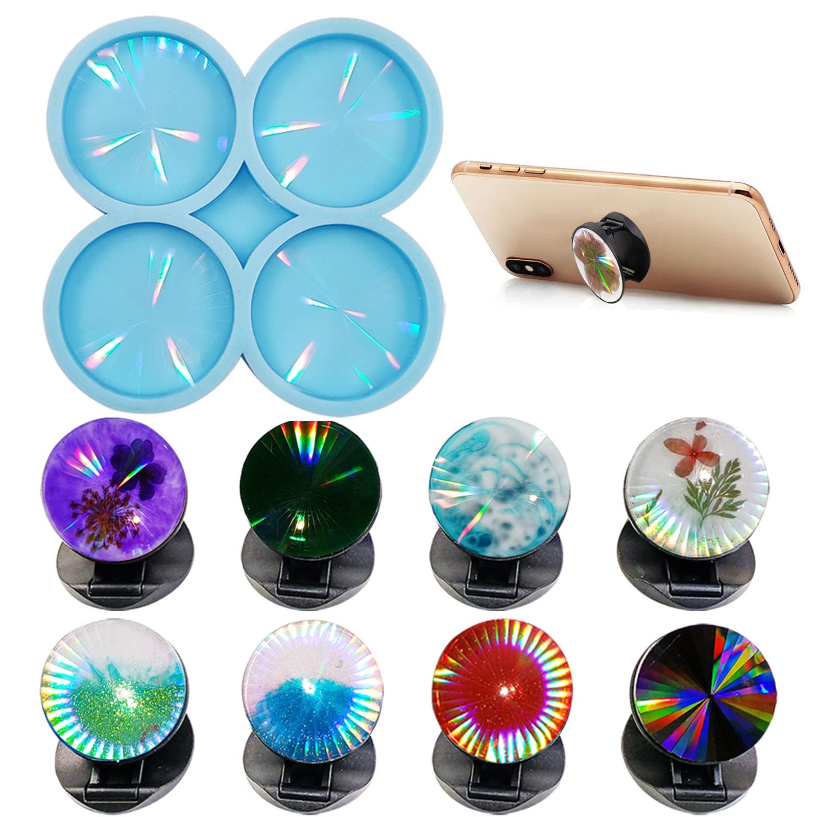 Holographic Light Shadow Silicone Molds for DIY Epoxy Resin Casting - Phone Holder & Bracket Mold - Perfect for Crafting Unique Resin Phone Stands and Home Decor