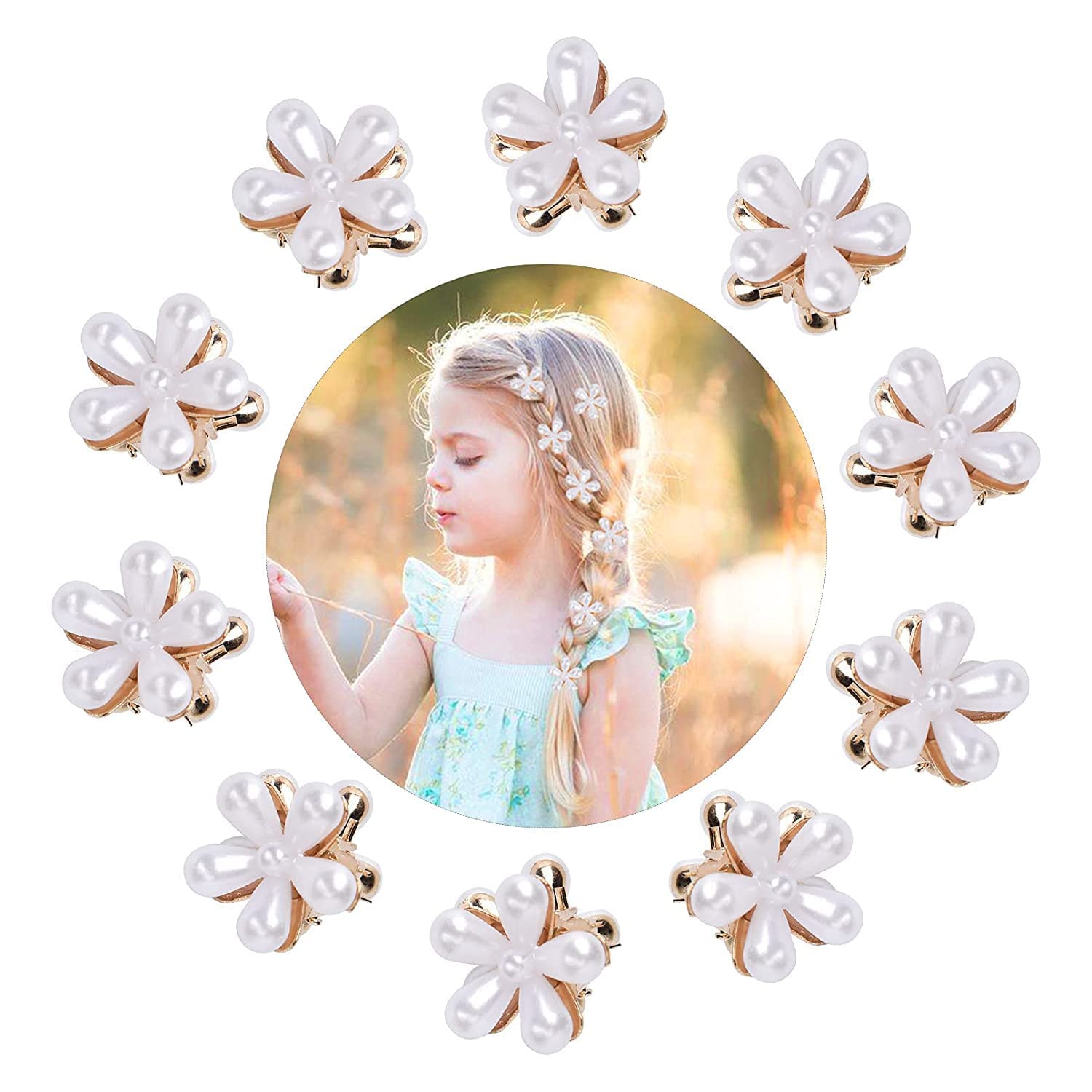 Korean Style Small Pearl Mini Hair Claw Clips with Floral Design – 6 Pack Cute Hair Accessories for Women & Girls | Barrettes for School, Parties, Weddings & Everyday Styling