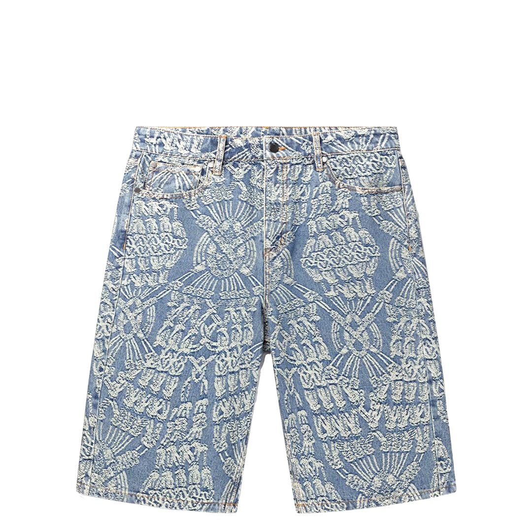 Stylish Macrame Denim Shorts in Mid Blue | Trendy Boho Summer Outfit for Women | Perfect for Beach, Music Festivals & Casual Wear