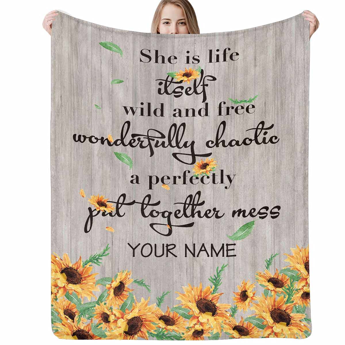 Custom Sunflower Fleece Throw Blanket 60x50 Inches - Soft Plush Lightweight Blanket for Bed, Sofa & Couch - Cozy Home Decor, Gift Idea for Women & Teens - Perfect for Netflix Nights, Picnics & Dorm Room Essentials