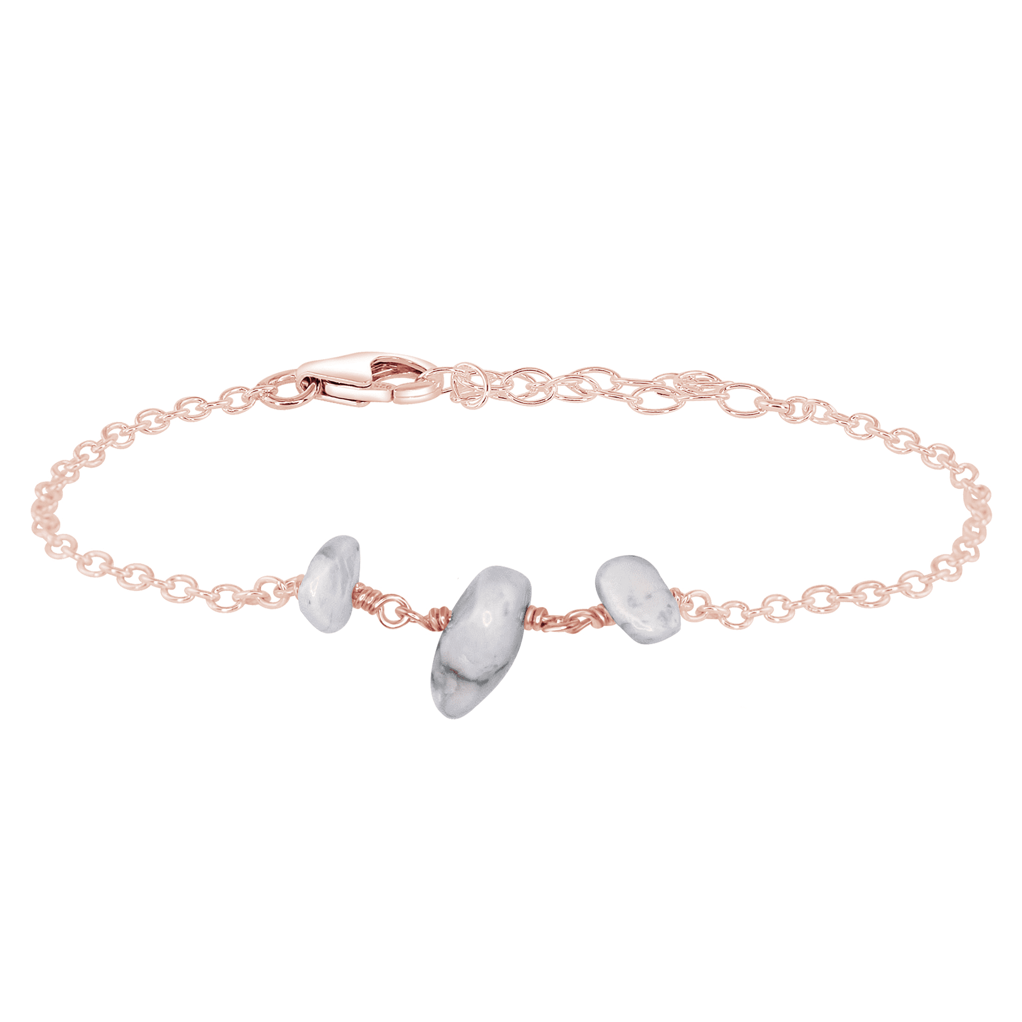 White Howlite Beaded Chain Bracelet for Women - Natural Stone Healing Jewelry for Stress Relief & Positive Energy - Perfect for Yoga, Meditation & Everyday Wear