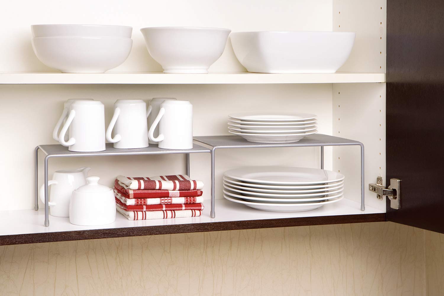 Seville Classics SHE14074 Expandable Kitchen Shelf Organizer - Adjustable 14-27.6 Inches, Gray - Space Saving Storage Rack for Spices, Utensils & Small Appliances - Perfect for Pantry, Countertop or Cabinet Organization