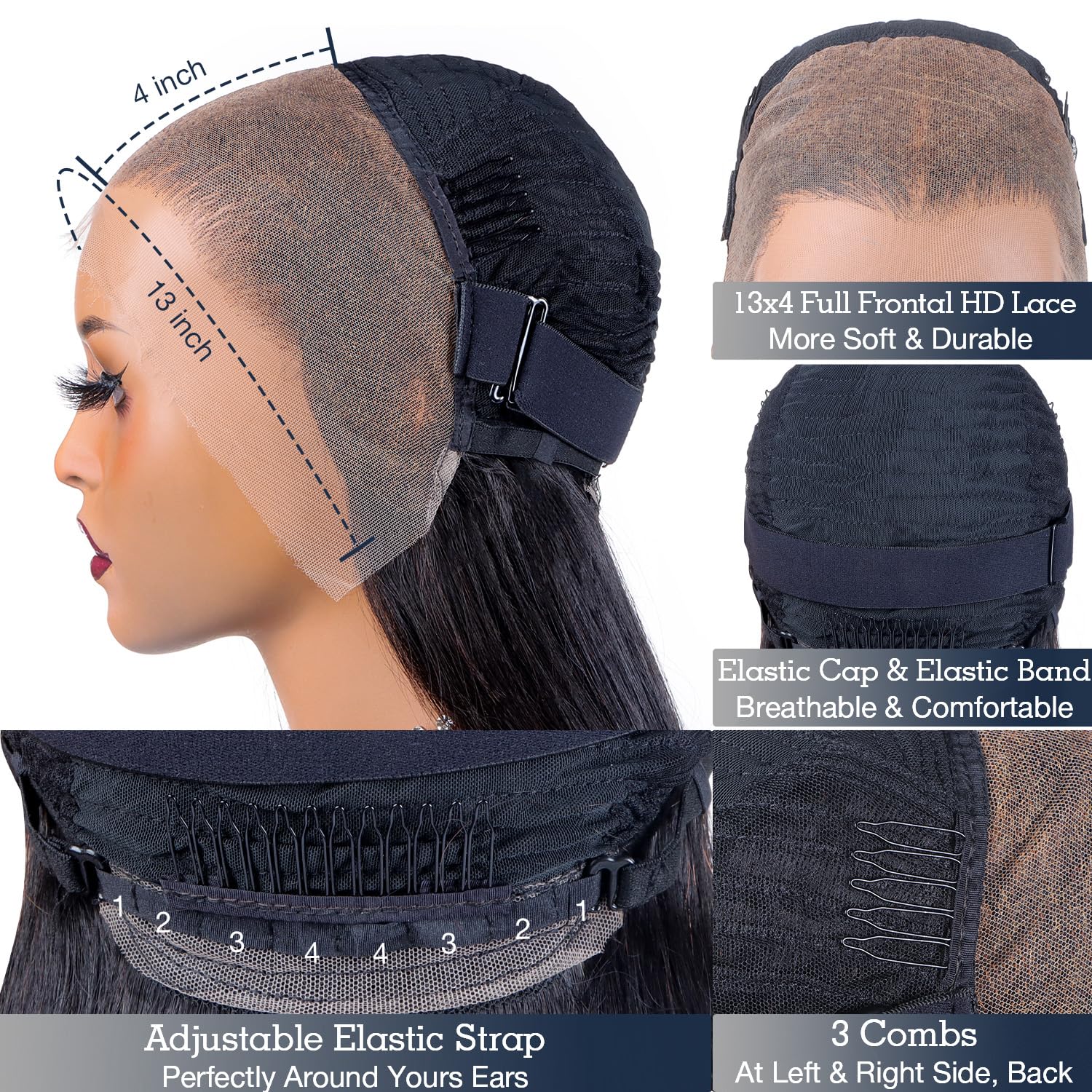 13x4 Ultra-Fitted HD Lace Front Wig - Deep Wave Human Hair Wigs with 180% Density | Glueless Brazilian Virgin Hair | Pre-Plucked Natural Hairline | 18 Inch Length | Perfect for Daily Wear, Parties & Special Occasions