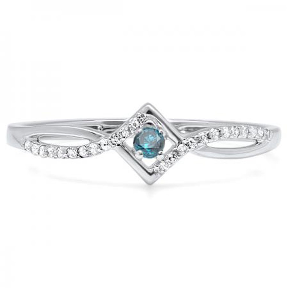 Dazzlingrock 14K White Gold Round Blue & White Diamond Promise Ring for Women - 0.15 CTTW Engagement Ring, Perfect for Proposals, Anniversaries & Special Occasions