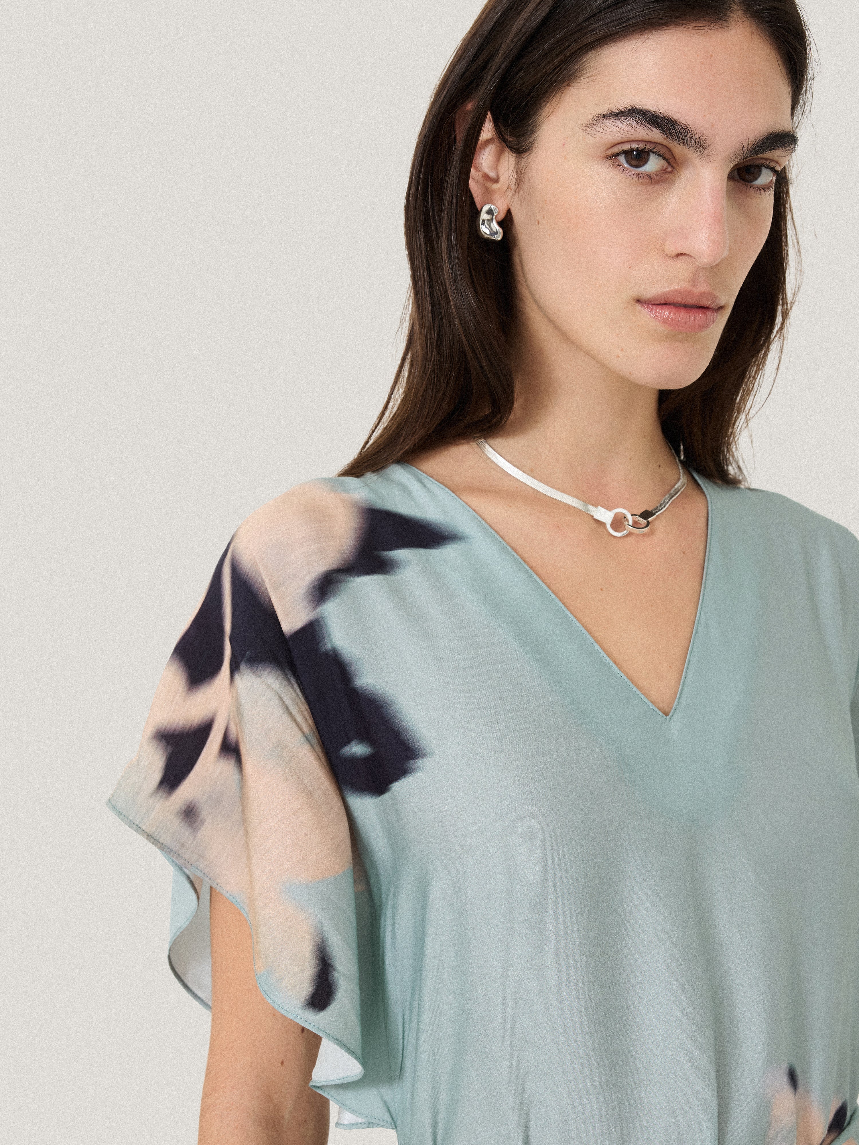 Elegant Floral Print Silk Blend Dress in Blue - Perfect for Summer Weddings & Garden Parties