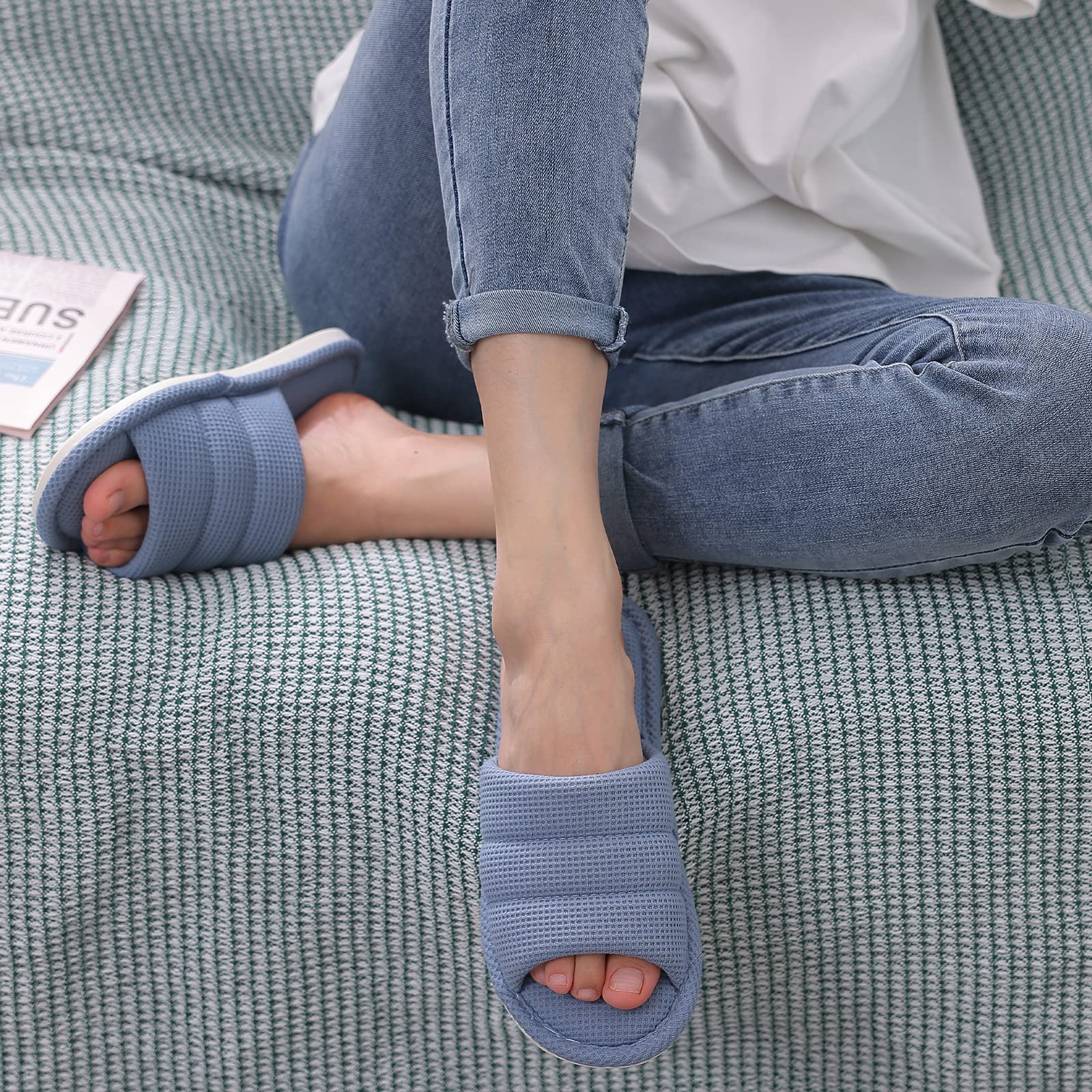 Breathable Waffle Summer Slippers for Women & Men - Open Toe House Shoes for Indoor Comfort | Perfect for Home, Spa, and Relaxation