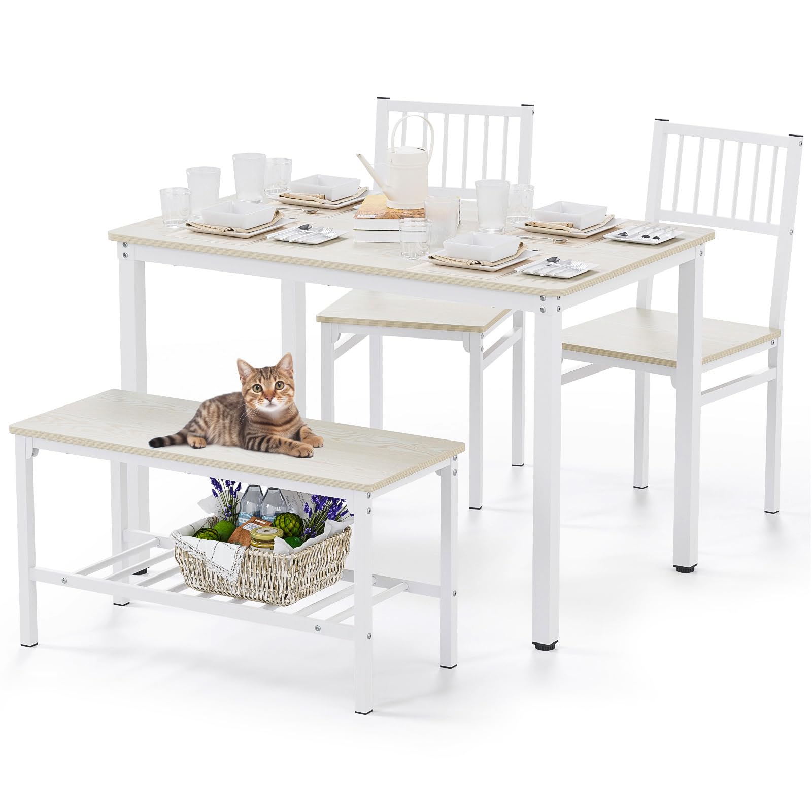 Teraves 4-Piece Dining Table Set with 2 Chairs & Bench - 43