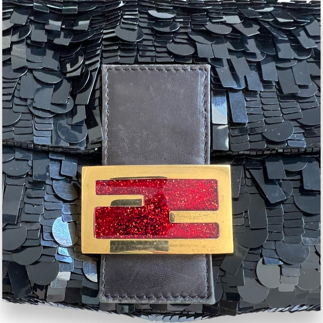 Vintage Fendi Black Sequin Baguette Bag - Stylish Shoulder Purse for Women, Perfect for Parties, Evening Events & Date Nights