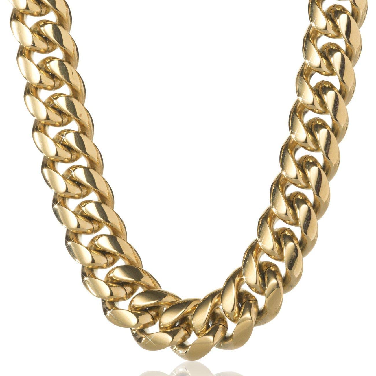 316L Stainless Steel Miami Cuban Link Chain - 14K or White Gold Plated Hip Hop Necklace & Bracelet (8mm-18mm) for Men & Women | Custom Gift Box & Pouch | Perfect Christmas Gift, Birthday Present & Hip Hop Fashion Accessory