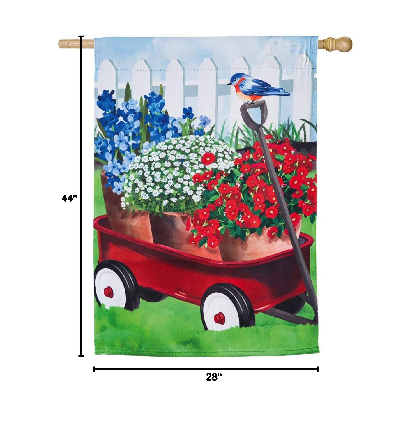 Evergreen Patriotic Red Wagon Suede Flag - 28x44 Inch Fade-Resistant for Home & Garden Decor