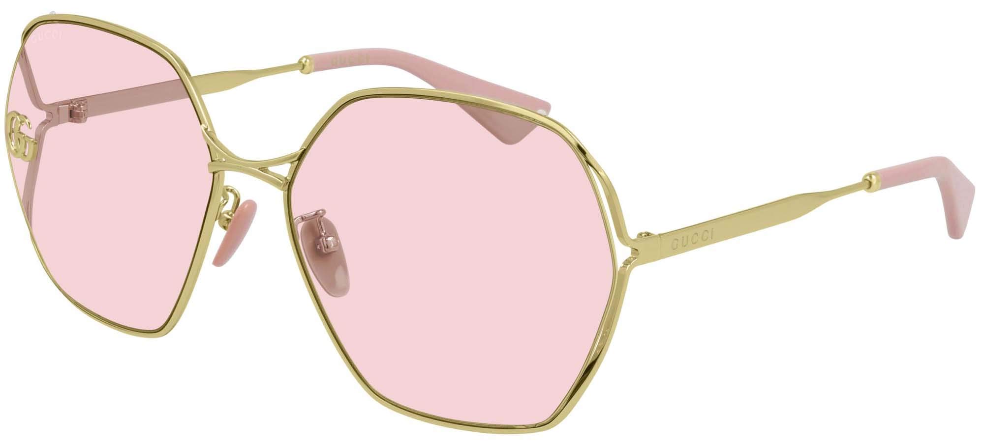 Gucci GG0818SA 003 Women's Sunglasses - Gold Frame with Pink Lenses, 63mm Size | UV Protection, Fashion Accessory for Beach, Driving & Outdoor Activities