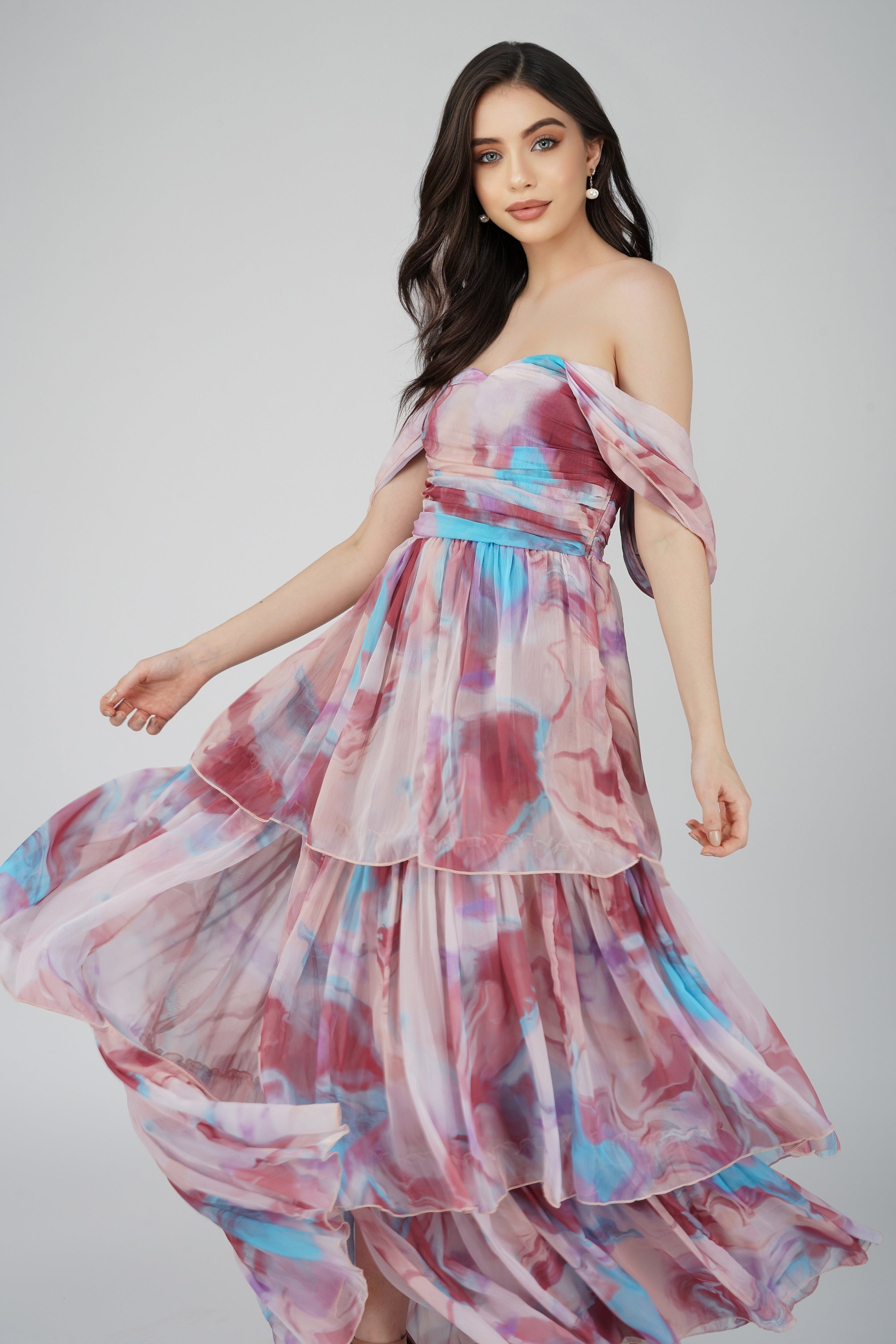 Burgundy Print Sydney Chiffon Maxi Dress - Elegant Flowy Long Dress for Women, Perfect for Weddings, Parties & Summer Vacations