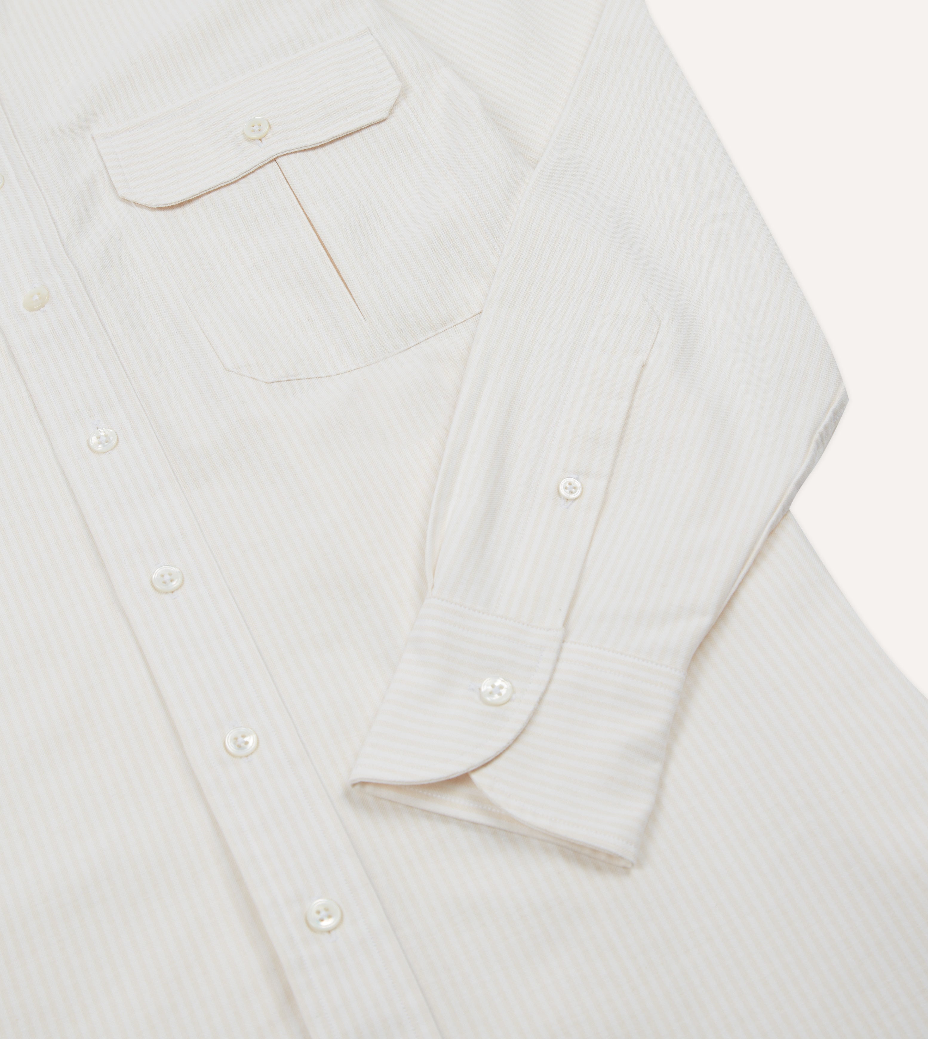 Premium Cream Ticking Stripe Cotton Oxford Button-Down Shirt with Chest Pocket | Classic Casual & Business Wear for Men | Office, Date Night & Weekend Outfits