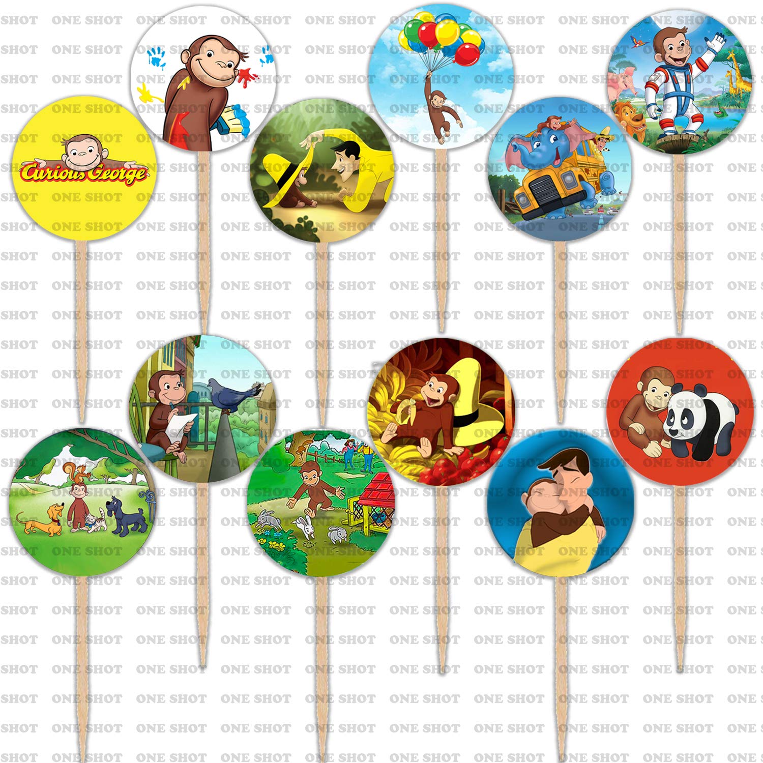 Curious George Cupcake Toppers - Set of 12 Adorable Monkey Decorations for Birthday Parties, Baby Showers & Baking Fun