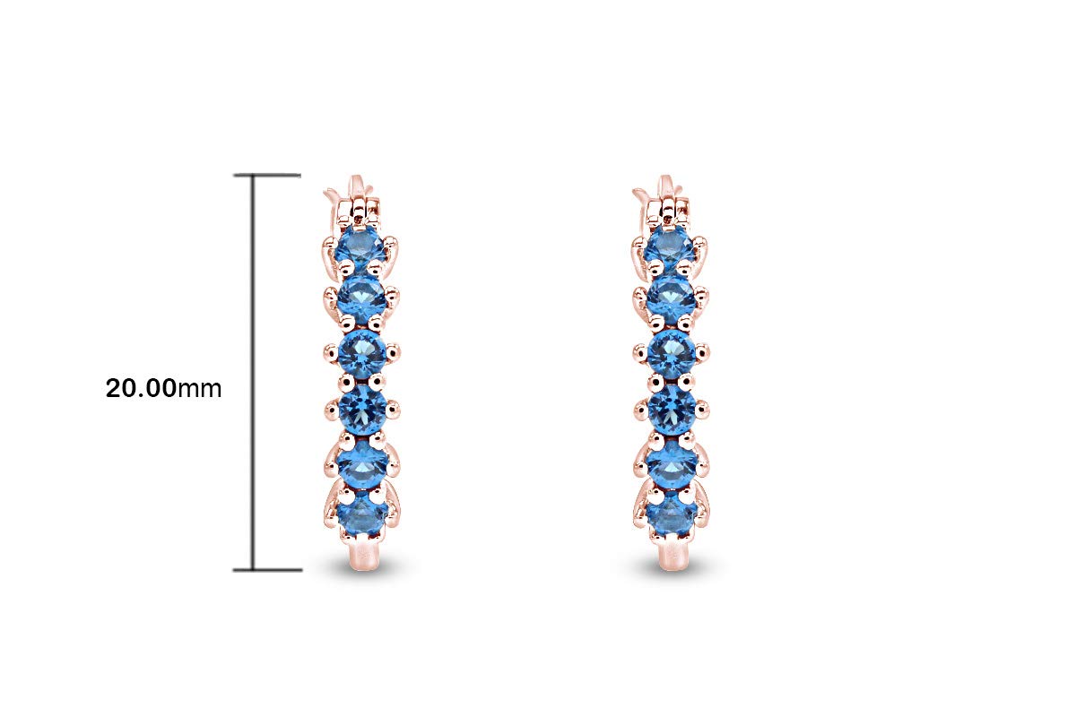 14K Gold Plated 925 Sterling Silver Simulated London Blue Topaz Hoop Earrings for Women - Elegant Jewelry Gift for Birthday, Anniversary & Special Occasions