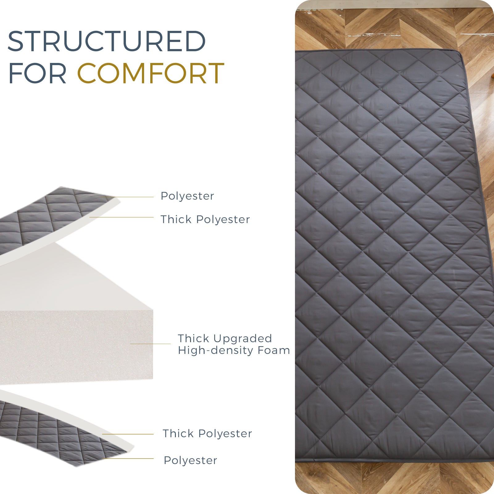 MAXYOYO 6-Inch Extra Thick Floor Futon Mattress with Diamond Quilting - Dark Grey - Foldable Guest Bed for Small Spaces, Dorm Room, or Camping