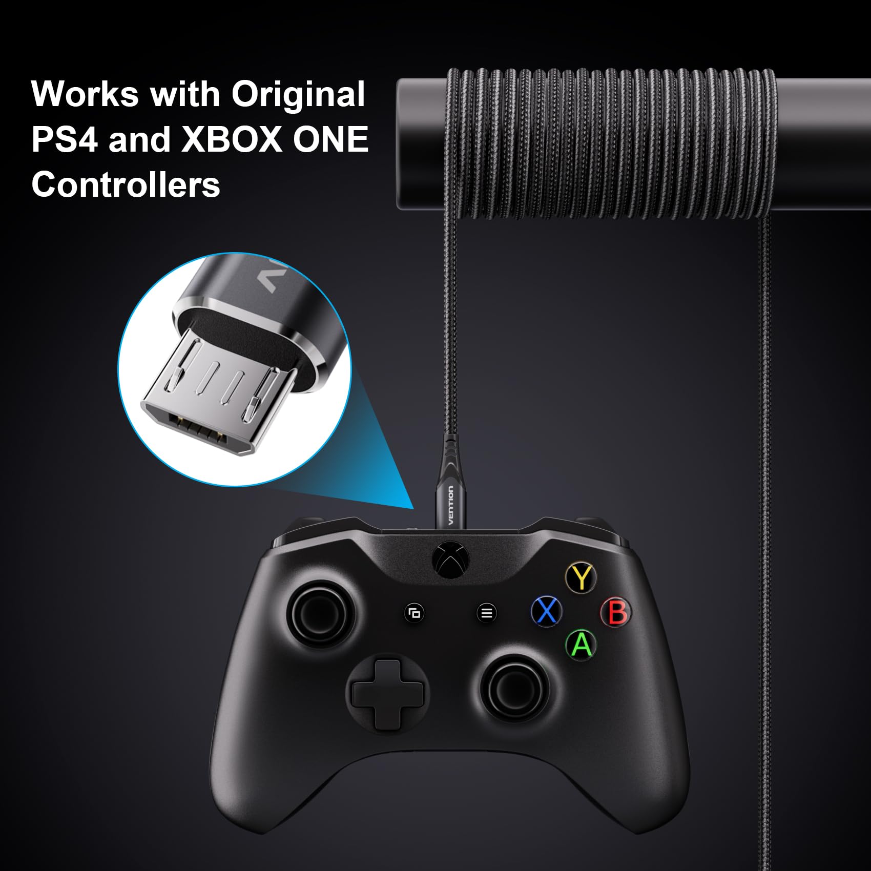 6.6FT Nylon Braided Micro USB Charger Cable for PS4/Xbox Controller, Kindle Fire Tablet & Android Devices - Durable Fast Charging Cord for Gaming, Reading & Mobile Use