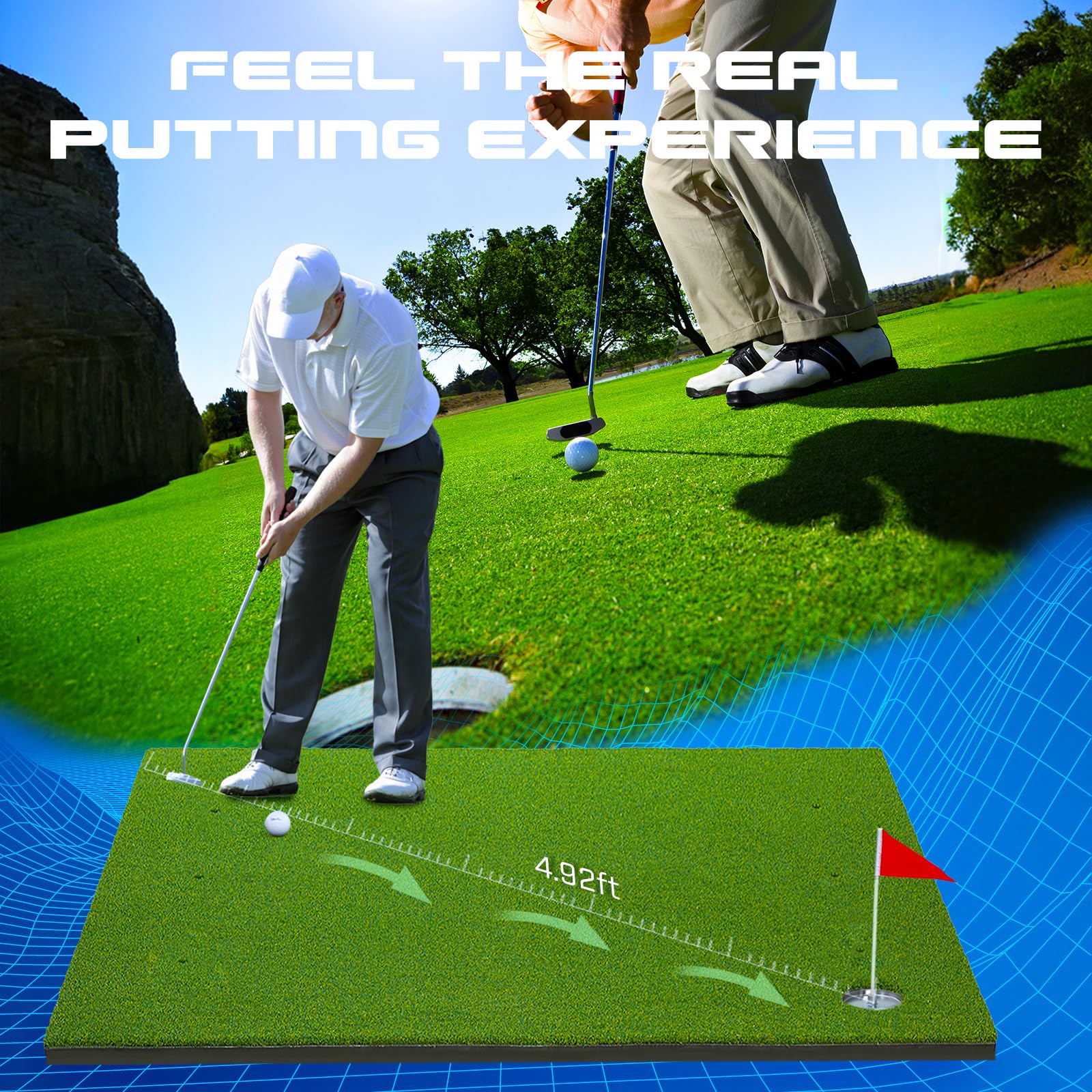 Premium 6-in-1 Golf Practice Mat - 5x4ft Thickened Turf Hitting Mat for Indoor & Outdoor Use - Perfect for Swing Training, Chipping, Driving - Ideal for Backyard, Garage, or Home Golf Setup
