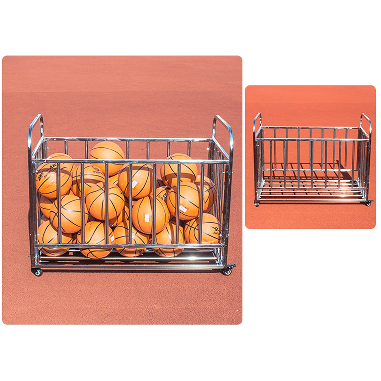 Portable Stainless Steel Basketball Cart with Wheels - Adjustable Ball Rack & Storage Organizer for Sports Equipment | Perfect for Garage, Basement, Entryway, Gym, and Outdoor Court Storage
