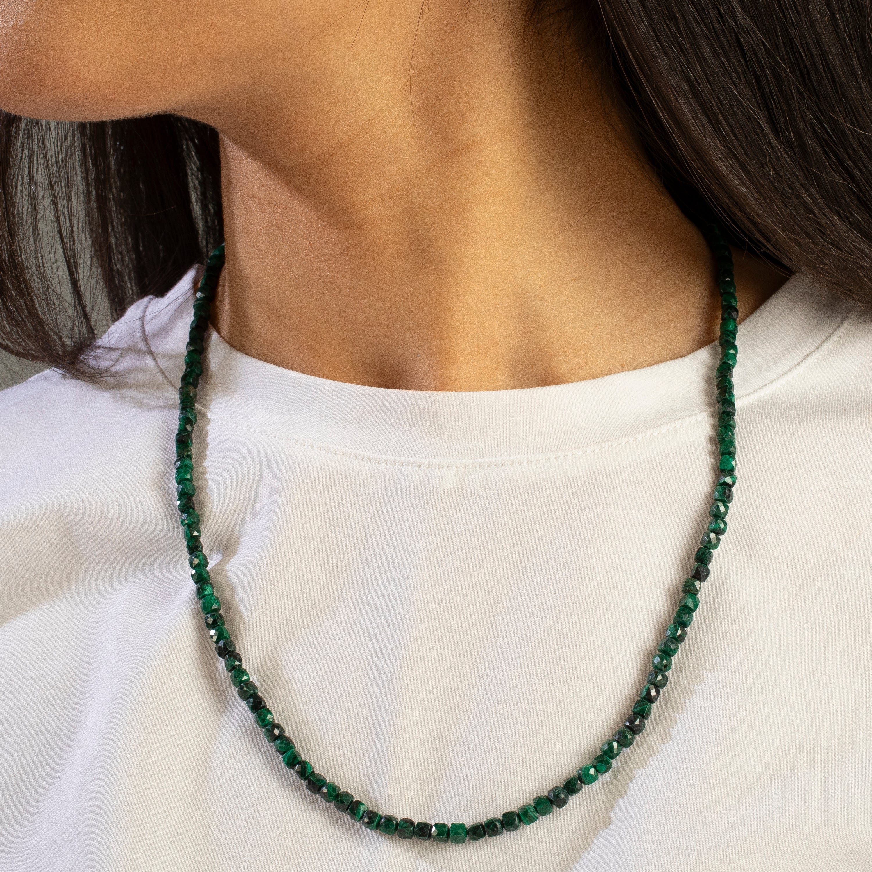 4mm Malachite Faceted Cube Beads - 21 Inch Necklace & Multi-Wrap Bracelet Set for Women | Boho Chic Jewelry for Layering, Gift Giving & Spiritual Healing