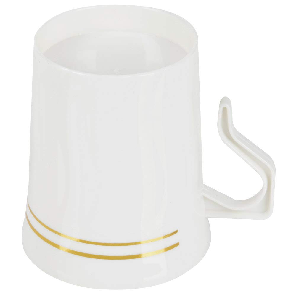 Elegant White Plastic Coffee Mugs with Silver Fineline Settings - 8oz, 12-Pack - Perfect for Parties, Events, Home & Office Use - Durable & Stylish Drinkware for Hot & Cold Beverages