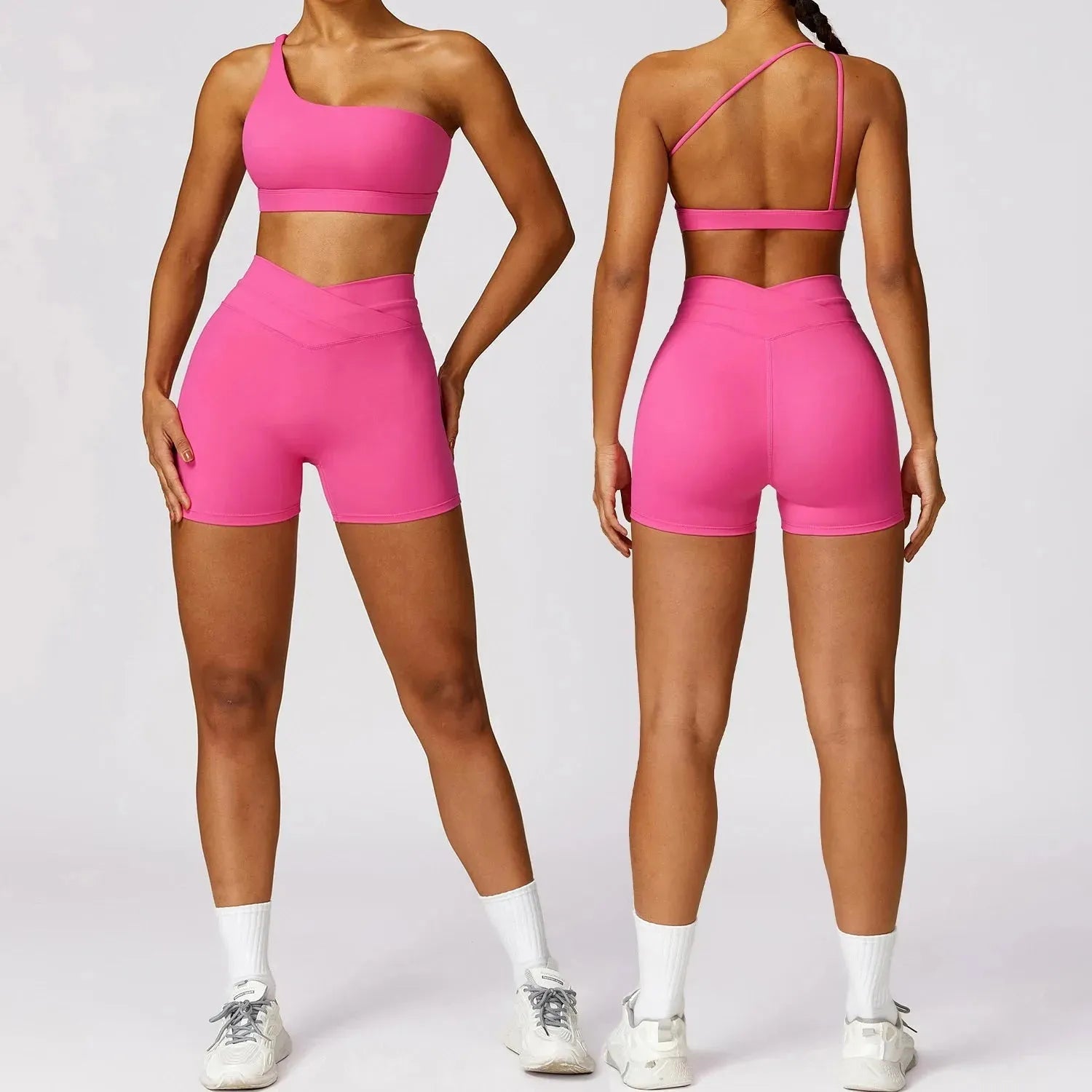 2-Piece Quick Dry Yoga Outfits for Women - One Shoulder Sports Bra & Workout Shorts Set | Gym, Fitness, Yoga & Activewear | Perfect for Hot Yoga, Pilates & Home Workouts