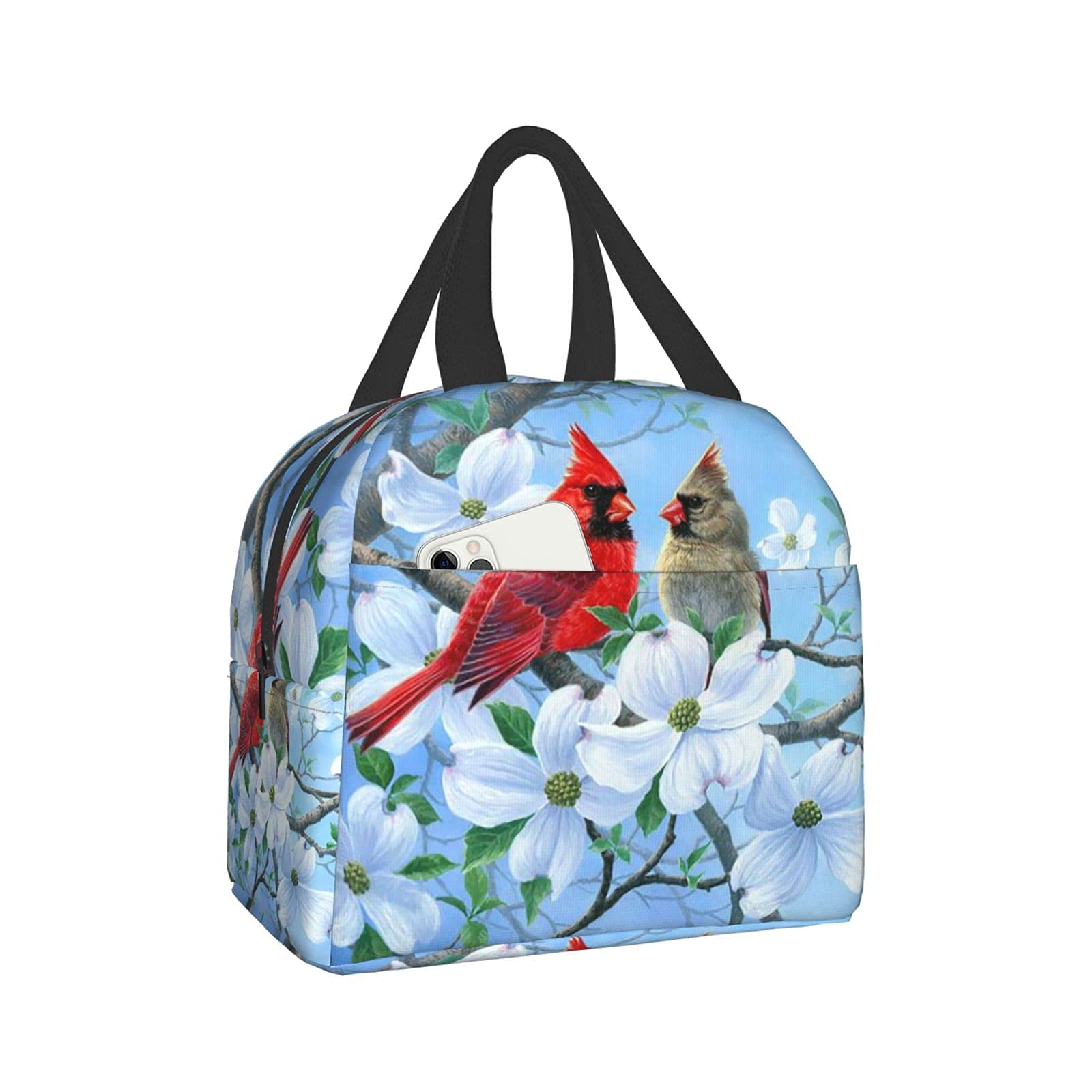 Insulated Lunch Bag Tote for Women, Men & Kids - Cute Red Bird Design - Leakproof Lunch Box for Office, School, Picnic & Beach - Thermal Food Container for Work & Travel