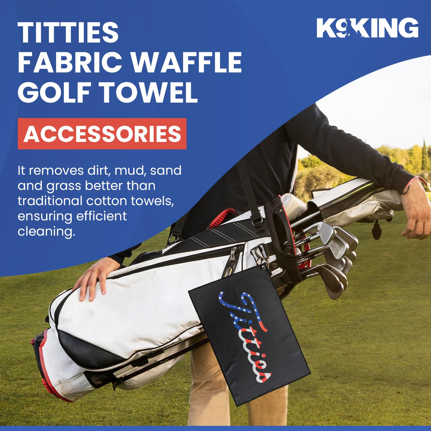 K9King Funny Golf Microfiber Towel with Clip - Premium Absorbent Golf Towel for Golf Bags - Best Golf Accessories for Men & Women - Durable Club Bag Towel for Practice & Tournaments - Perfect for Golf Courses, Driving Ranges & Club Cleaning (USA)