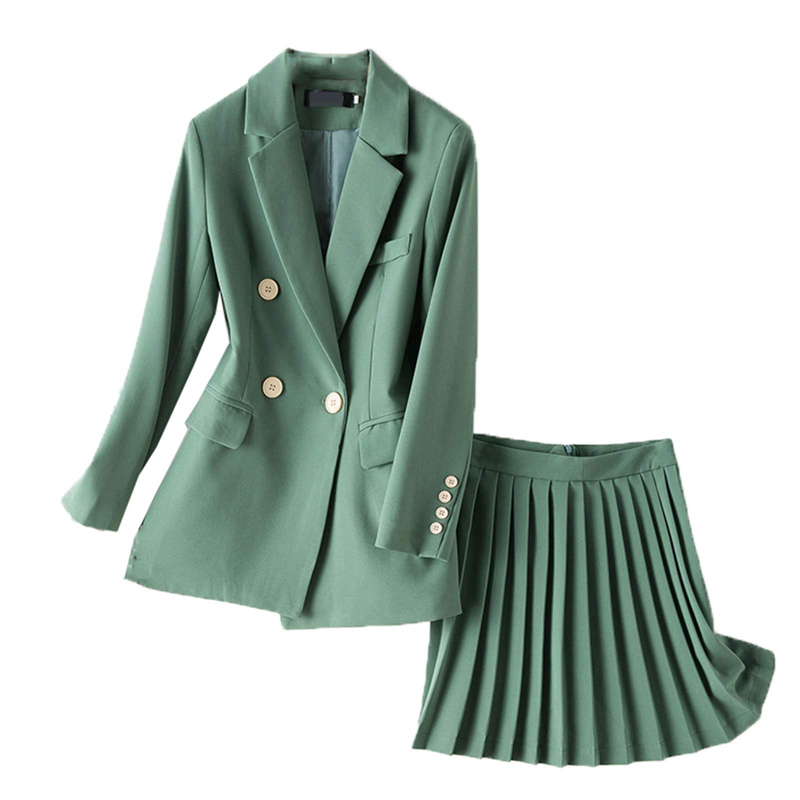 Women's Two Piece Suit Set - Single Button Solid Blazer & High Waist Pleated Skirt | Office Wear, Business Attire & Formal Outfits for Women