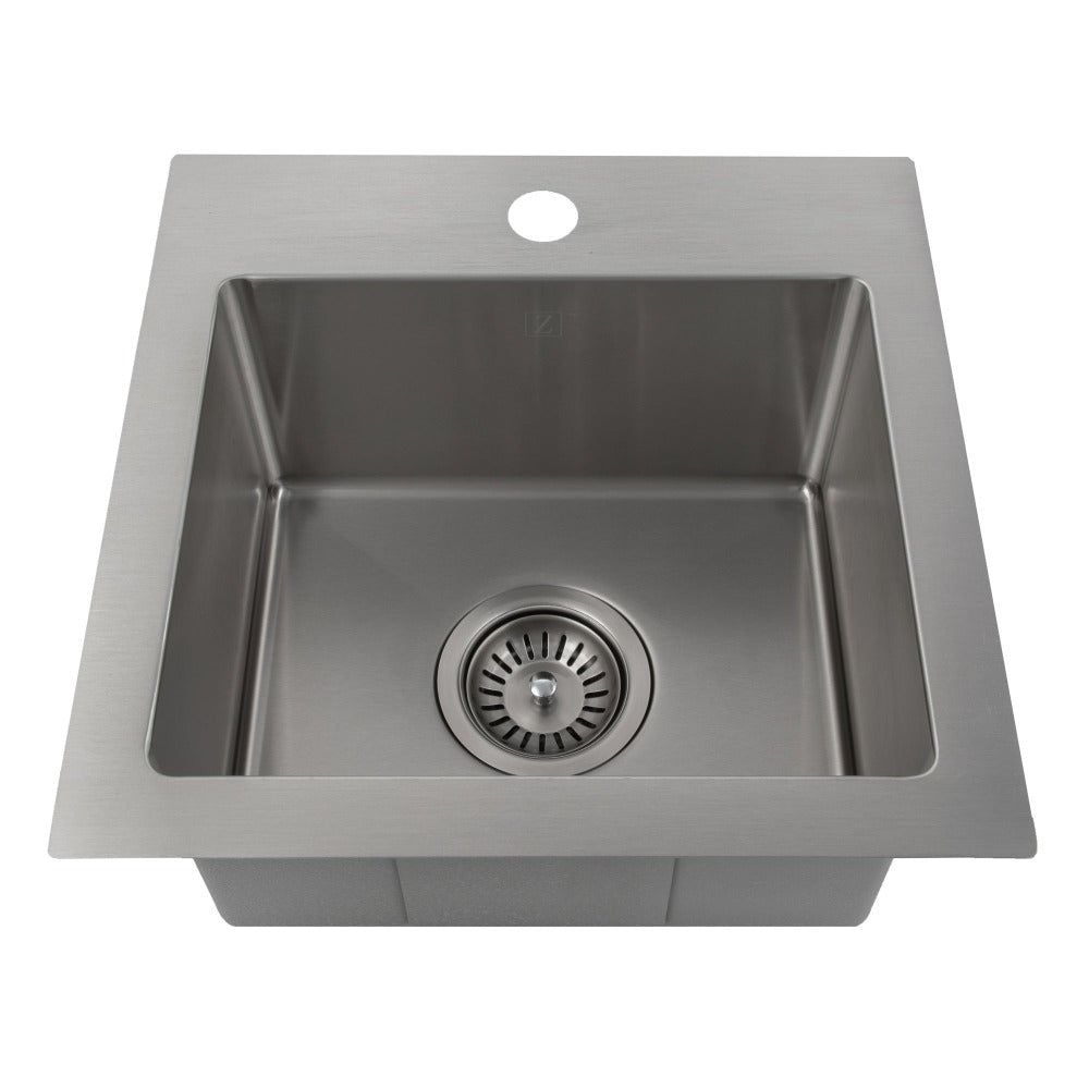 ZLINE Donner 15-inch Topmount Single Bowl Stainless Steel Kitchen Sink (STS 15) - Bar & Prep Sink for Modern Homes, Restaurants & Commercial Use