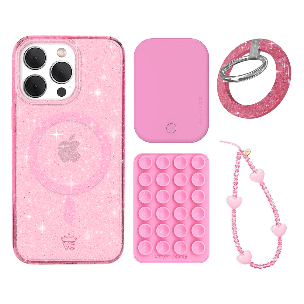 Pink Stardust Glitter iPhone Case with Grip - Shockproof Protective Phone Cover for iPhone 13/14/15 Pro Max - Cute Sparkly Accessories for Women Girls (Perfect for Parties, Travel & Everyday Use)